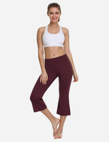 Baleaf Women Mid Rise Side & Hidden Pocketed Bootleg Basic Capris abh111 Ruby Wine Full