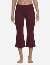 Baleaf Women Mid Rise Side & Hidden Pocketed Bootleg Basic Capris abh111 Ruby Wine Front