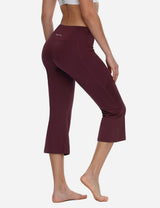 Baleaf Women Mid Rise Side & Hidden Pocketed Bootleg Basic Capris abh111 Ruby Wine Back