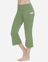 Baleaf Women Mid Rise Side & Hidden Pocketed Bootleg Basic Capris abh111 Olive Green Side