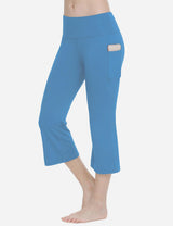 Baleaf Women Mid Rise Side & Hidden Pocketed Bootleg Basic Capris abh111 Niagara Side
