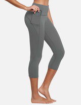 Baleaf Women's High Rise Bottom Contour Pocketed Capris abh168 Pewter Side