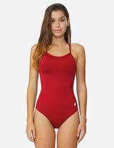 Baleaf Women's Semi-Open V-Back One Piece Pool Side Swimsuit acg011 Red Front