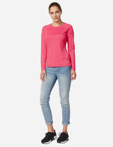 Pink UPF50+ sun shirt and jeans for outdoor adventure set. #color_Rouge Red