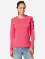 Rouge Red women's UPF50+ long sleeve sun shirt for hiking and travel. #color_Rouge Red