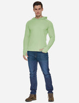 Baleaf Men's UPF50+ Hooded & Thumbhole Comfort Fit Long Sleeved Shirt aga030 Pale Green Full