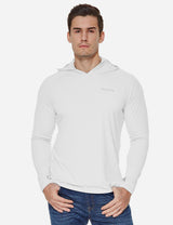 Baleaf Men's UPF50+ Hooded & Thumbhole Comfort Fit Long Sleeved Shirt aga030 White Front