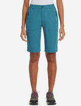 Teal blue Laureate UPF50+ DWR shorts with zippered pockets, women's activewear for travel. #color_Blue.