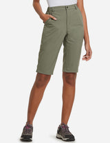 Baleaf Women's UPF50+ Quick Dry DWR Knee High Outdoor Shorts agb035 Sage Green Front