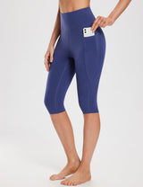 #Baleaf Women's High Rise Knee-length Pocketed Capris Estate Blue with Phone Pocket
