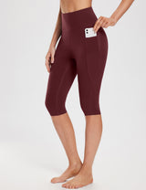 #Baleaf Women's High Rise Knee-length Pocketed Capris Chocolate Truffle with Phone Pocket