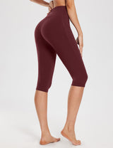 #Baleaf Women's High Rise Knee-length Pocketed Capris Chocolate Truffle Back