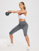 #Baleaf Women's High Rise Knee-length Pocketed Capris Smoked Pearl Exercise