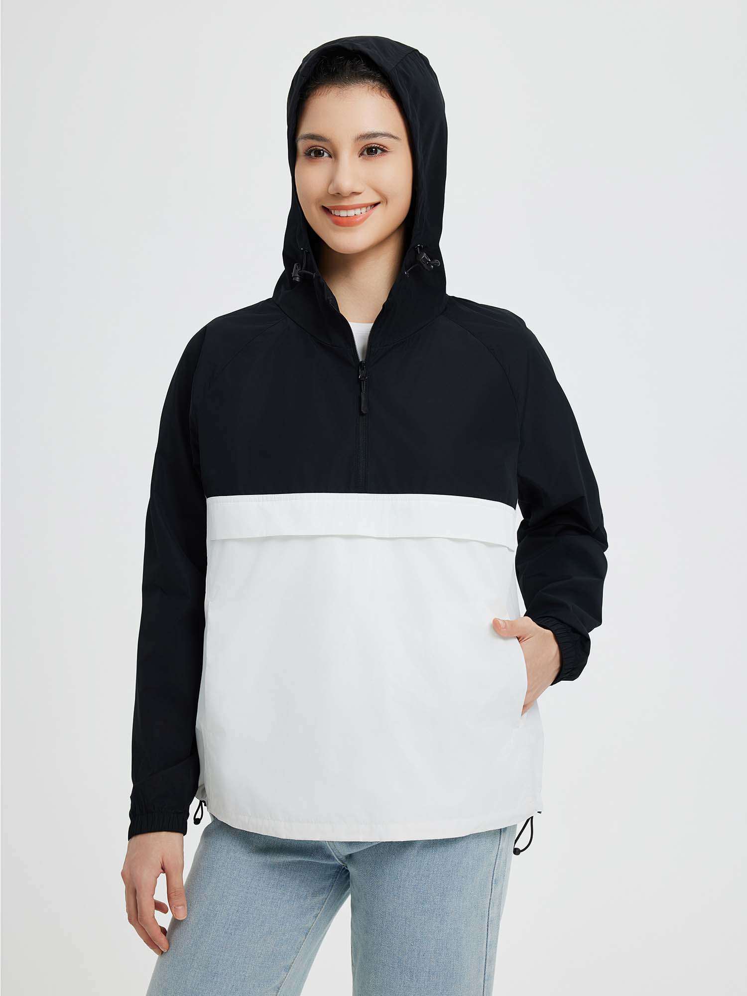 ブラック&ホワイトブルゾン☆2ウェイ Packable 1/4-Zip Windbreaker Jacket | Waterproof Hooded - Baleaf
