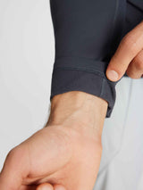 Dark gray men's fleece running top cuff with soft lining detail. #color_Dark Gray