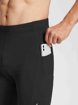 Men's black fleece-padded thermal cycling tights with phone pocket #color_Black