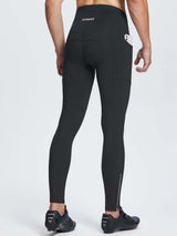 Men's black fleece-padded thermal cycling tights with side pockets and ankle zippers. #color_Black