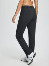 Black fleece-lined women's straight-leg golf pants with zip pockets. Warm, water-resistant. #color_Black