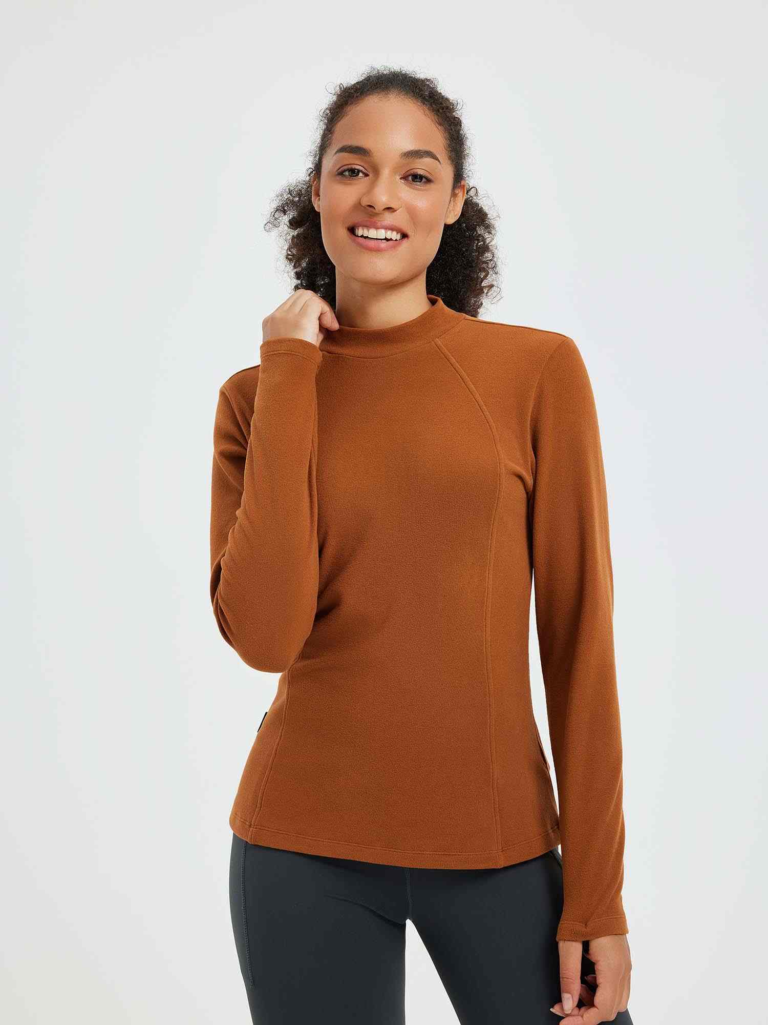 Women's Fleece Running Shirt | Thermal Mock Neck Top – Baleaf Sports