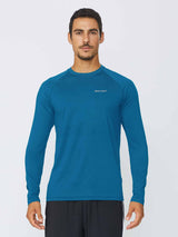 Men's blue long sleeve crewneck shirt with subtle BALEAF logo, featuring quick-dry fabric for active wear. #color_Royal Blue