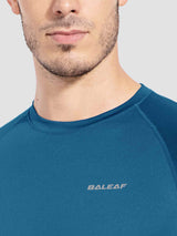 Men's blue crewneck slim-fit long sleeve shirt with Baleaf logo. #color_Royal Blue