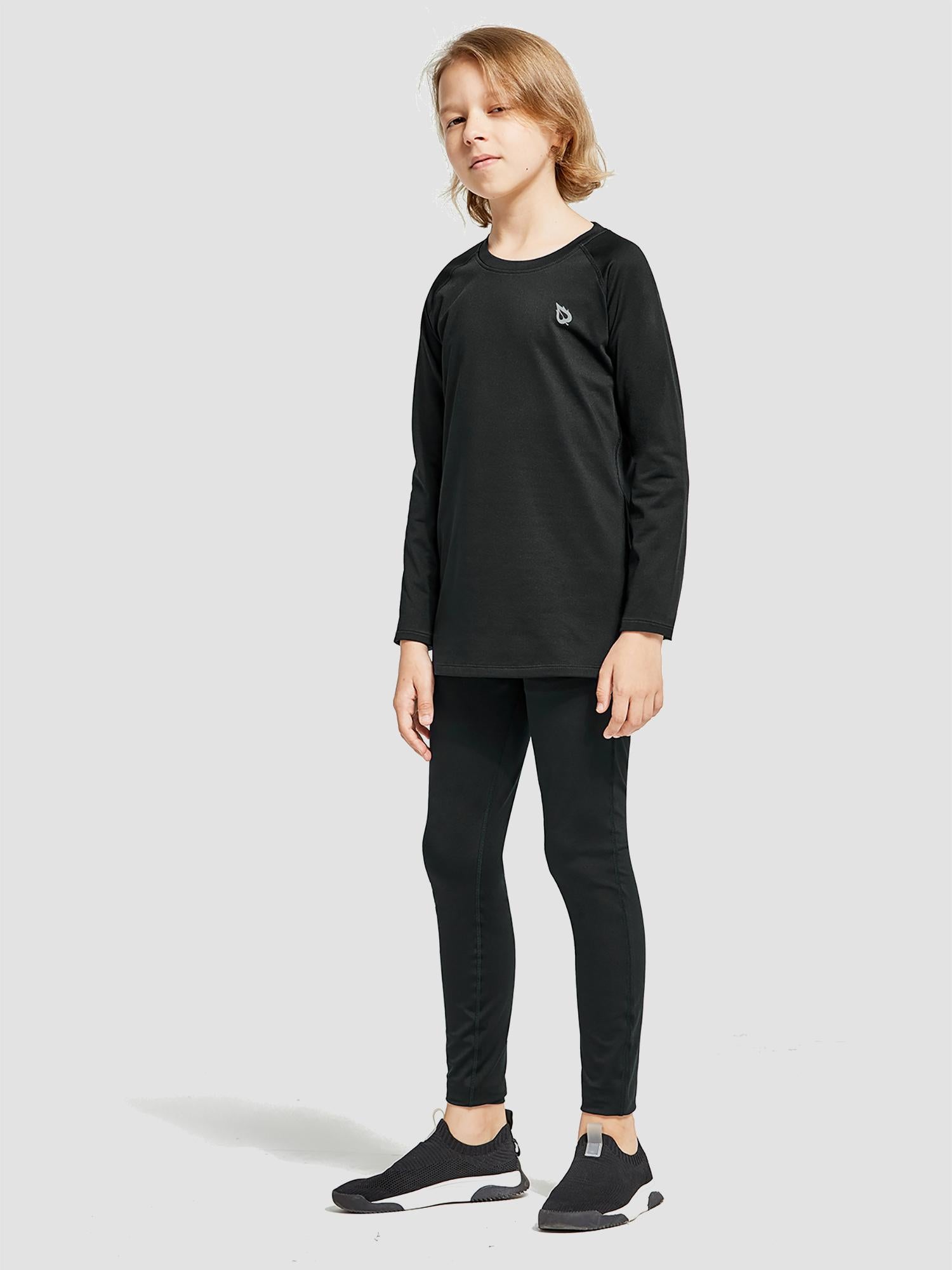 baleaf Boys Thermal Compression Shirts Youth Long Sleeve Fleece Base Layer Soccer Football Cold Gear