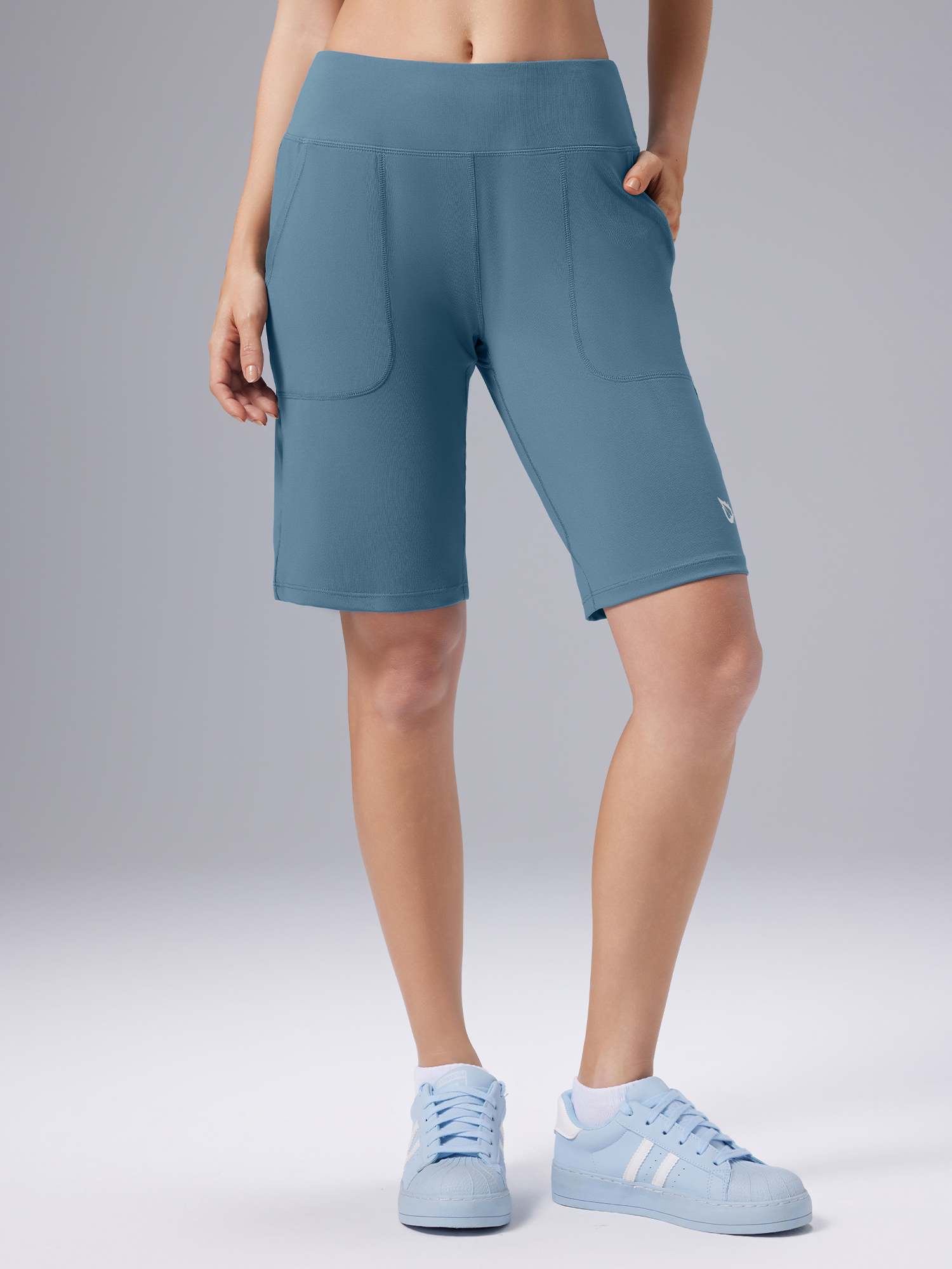 thumbnail image 2 of Baleaf Women's 10" Bermuda Shorts - High-Waisted Athletic Running Yoga Shorts With Pockets 2 of 11