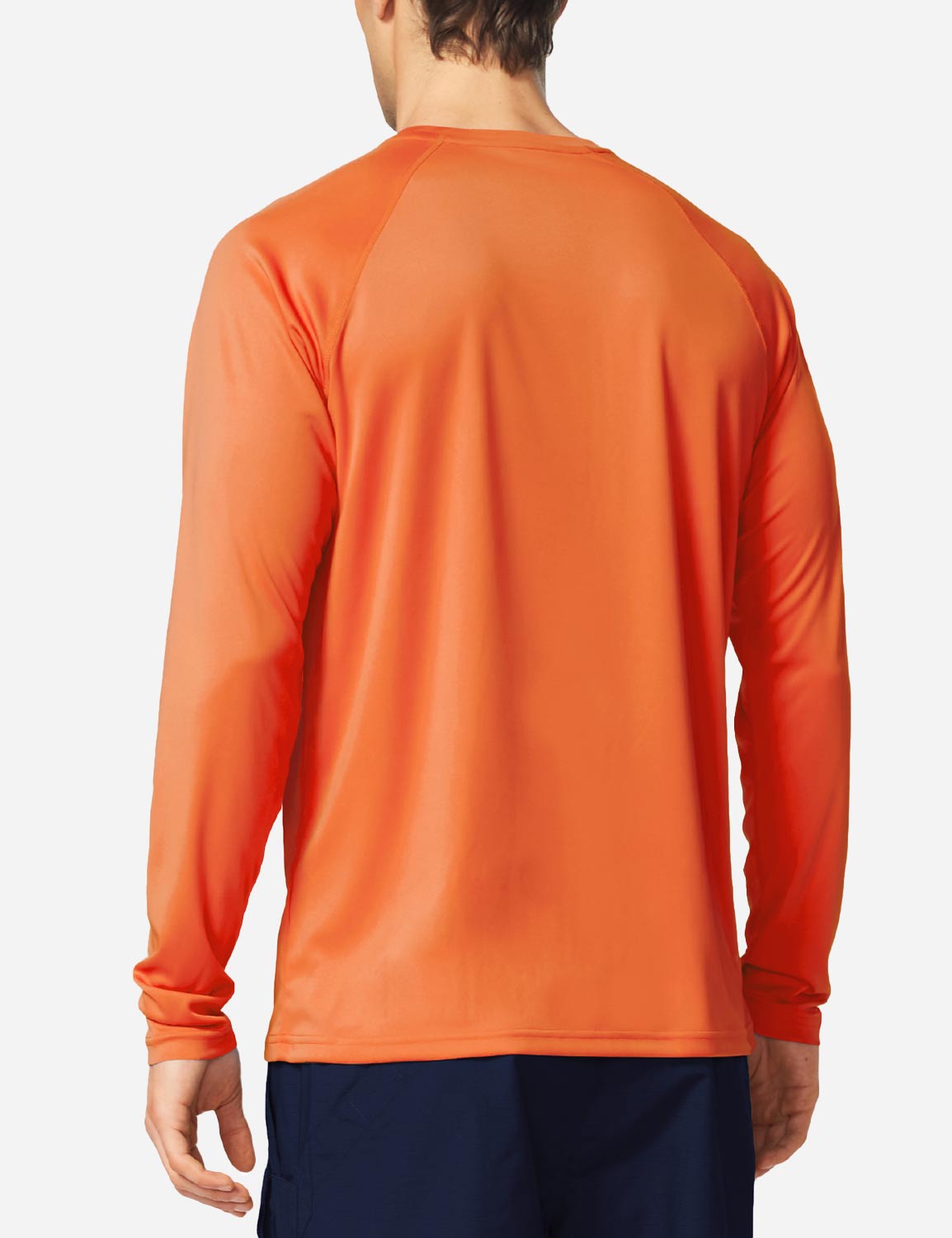 #Baleaf Men's UPF50+ Long Sleeved Loose Fit Casual T-Shirt Vibrant Orange Back