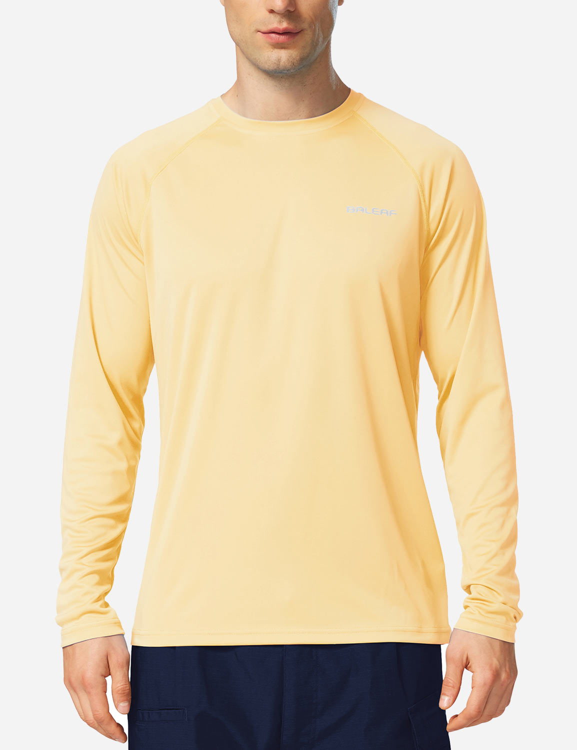 #Baleaf Men's UPF50+ Long Sleeved Loose Fit Casual T-Shirt Custard Front