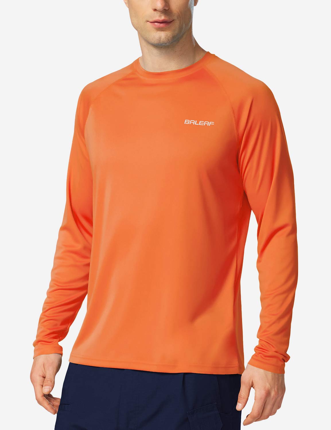 #Baleaf Men's UPF50+ Long Sleeved Loose Fit Casual T-Shirt Vibrant Orange Side