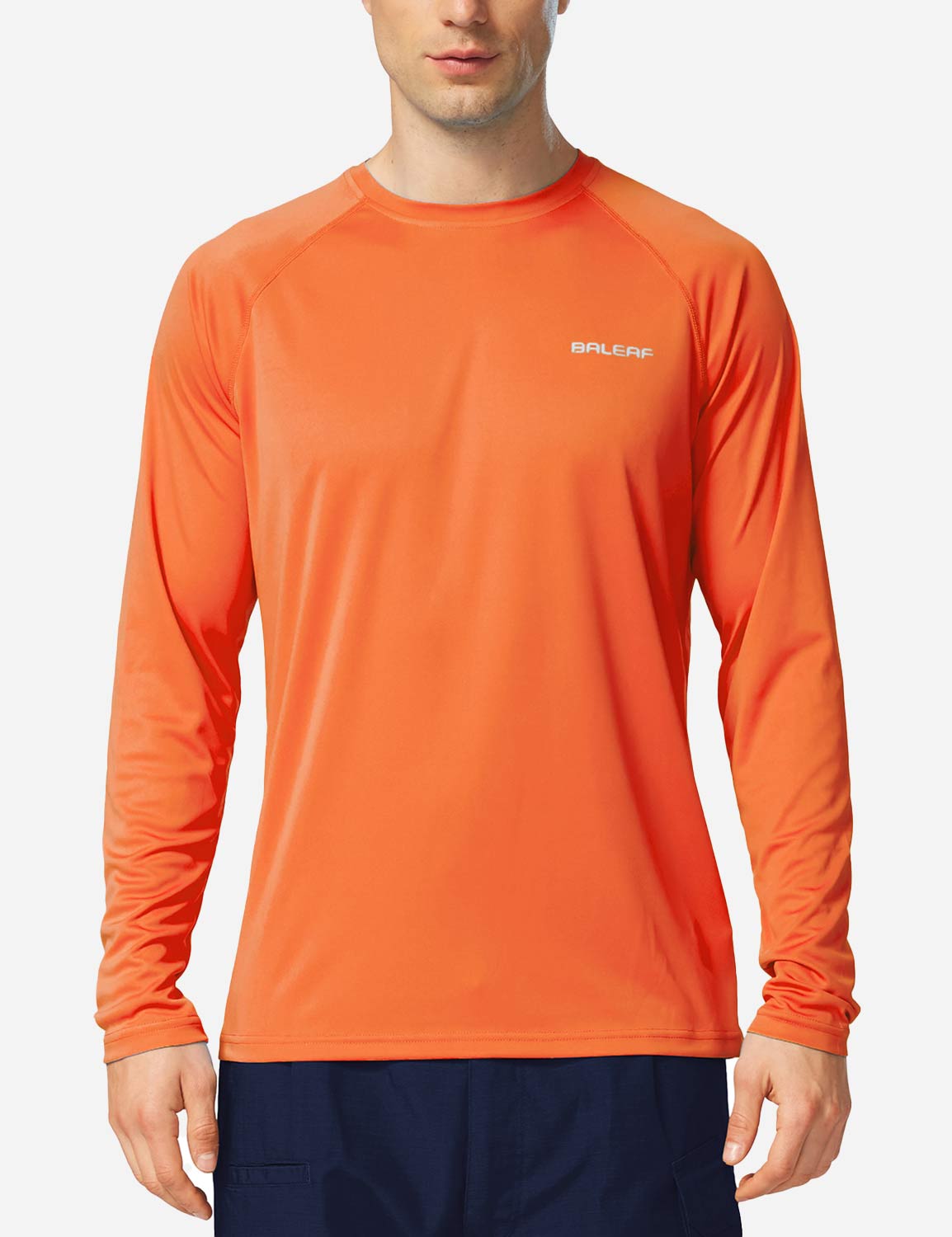 #Baleaf Men's UPF50+ Long Sleeved Loose Fit Casual T-Shirt Vibrant Orange Front