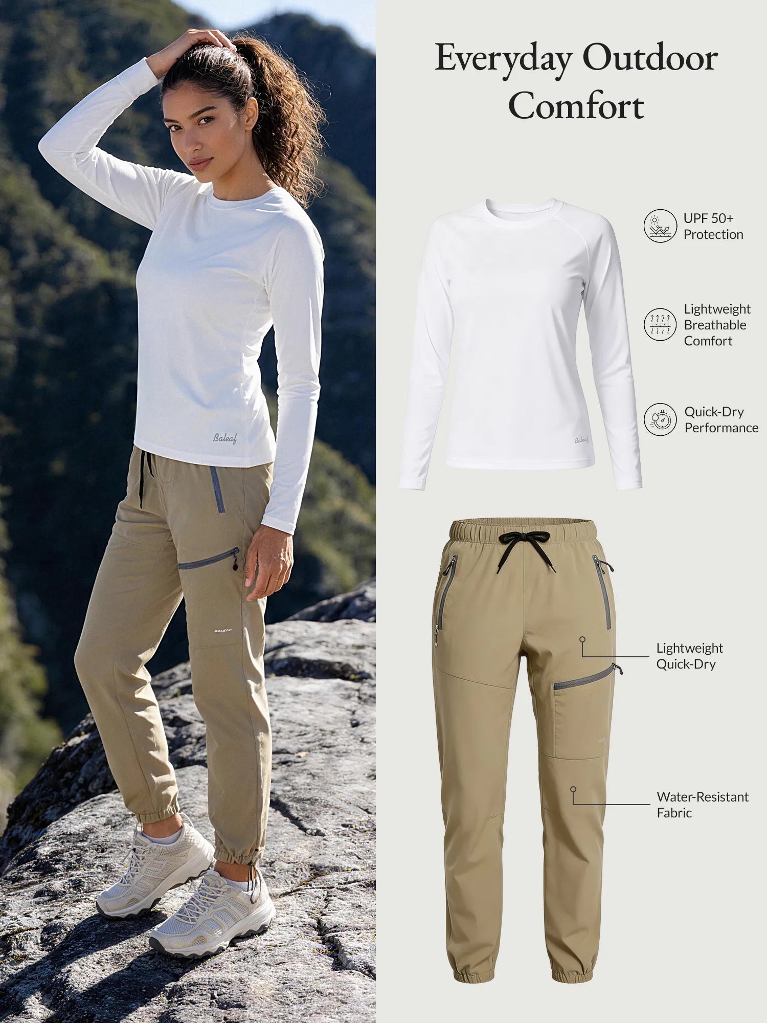 Baleaf UPF50+ sun shirt & hiking pants set for everyday outdoor comfort.