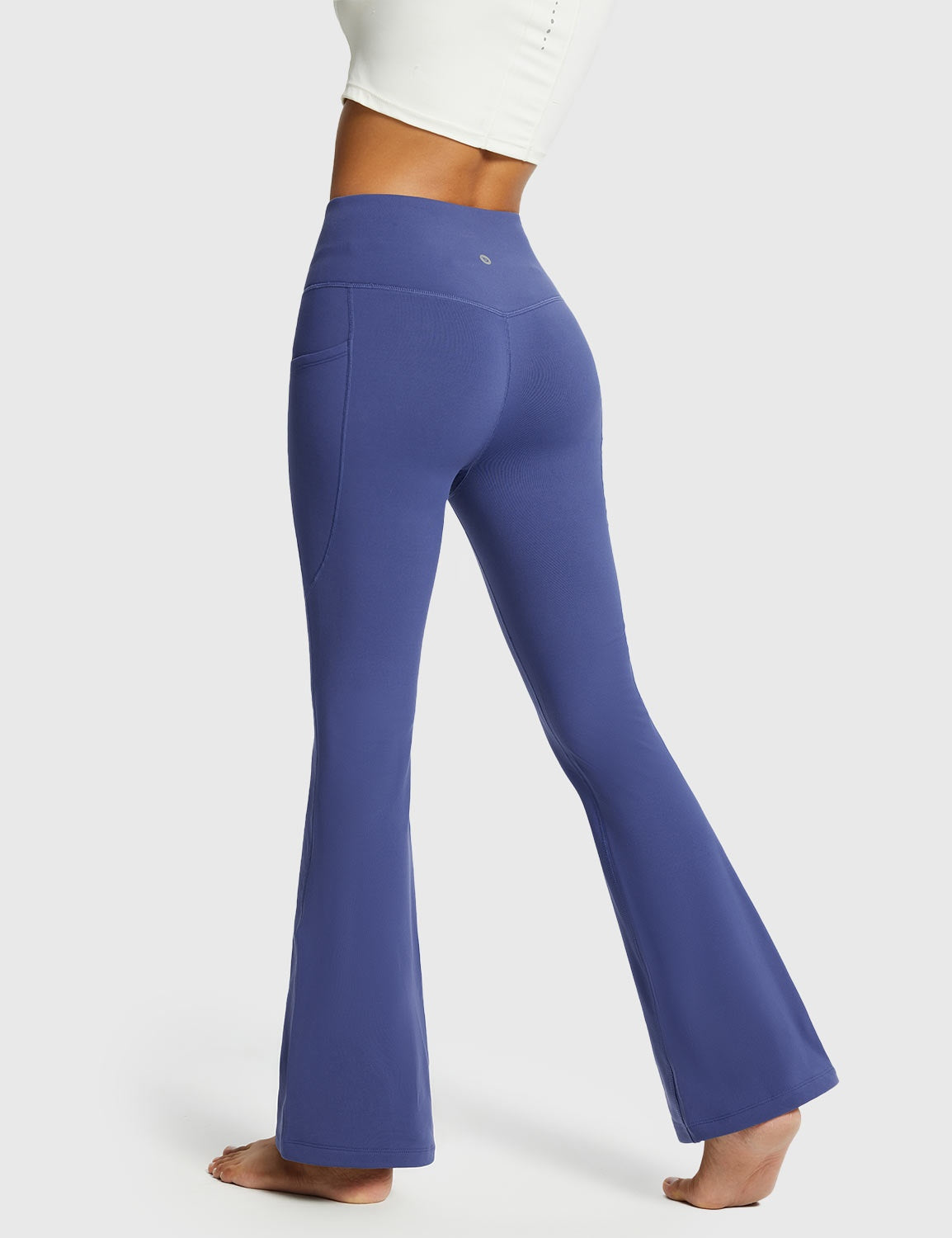 31" thermal warm flare pants in navy blue with pockets and V-back seam #color_Navy Blue