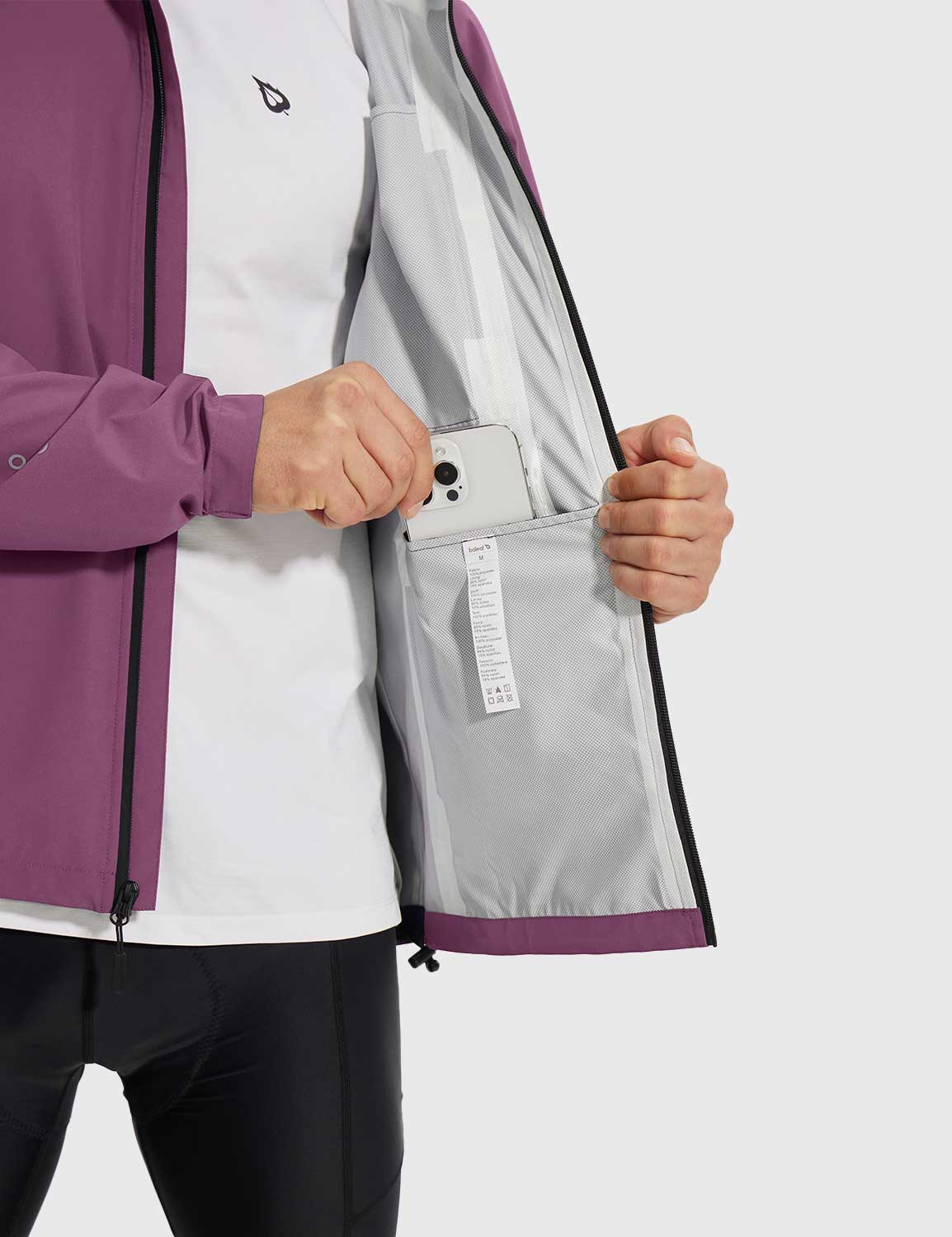 Baleaf Men's Breathable Waterproof Hooded Jacket Hawthorn Rose with Inner Pockets