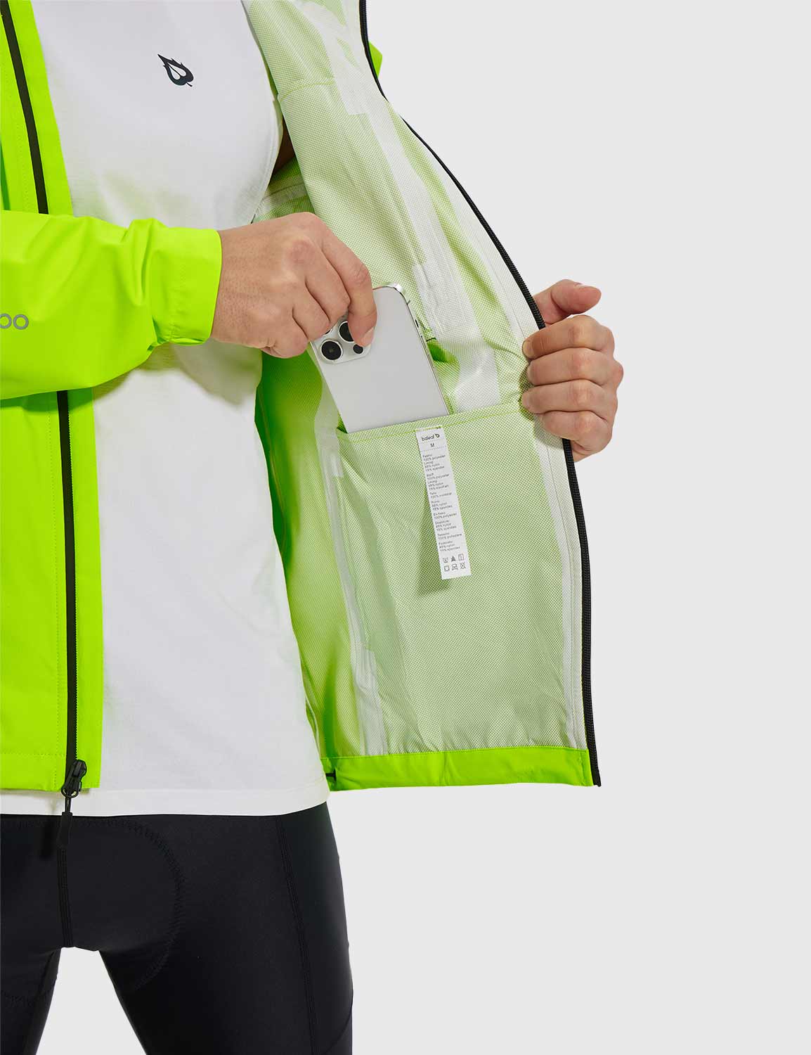 Baleaf Men's Breathable Waterproof Hooded Jacket Fluorescent Yellow with Inner Pockets