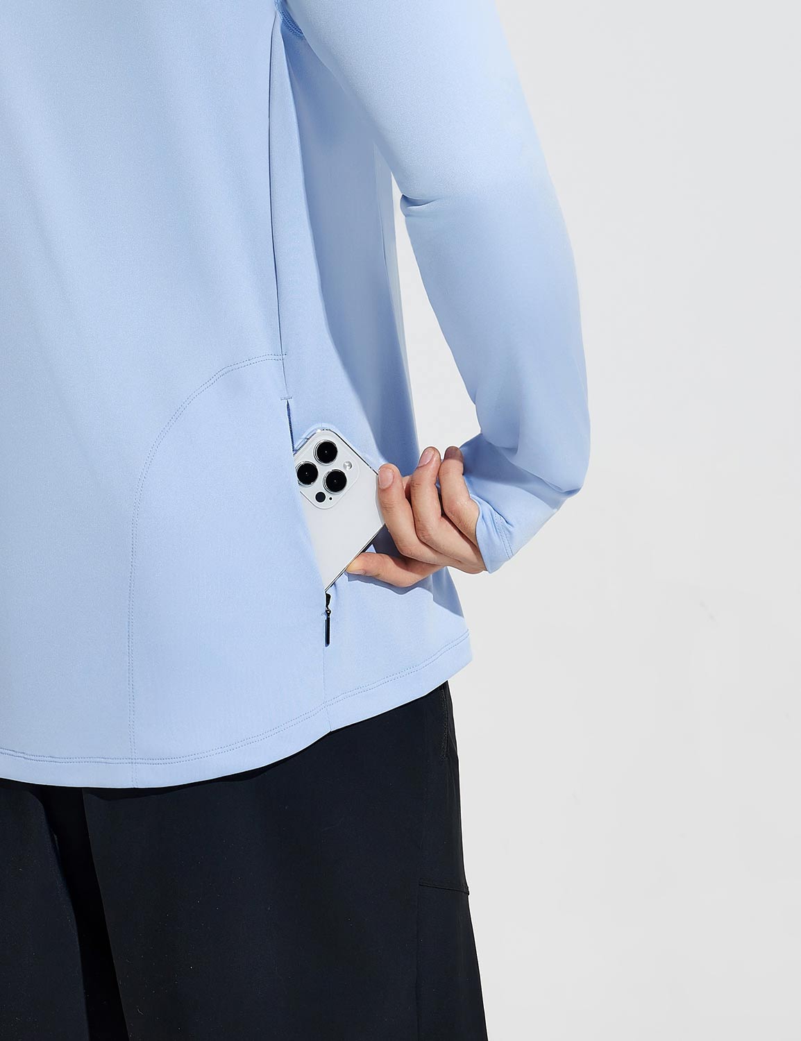 Baleaf Men's Crewneck UPF 50+ Half-Zip Long Sleeve Kentucky Blue with Back Pocket