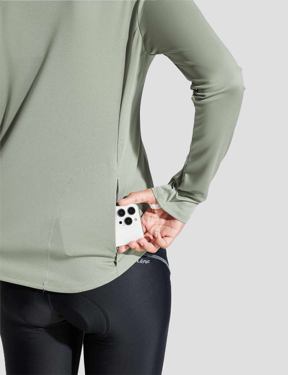Baleaf Women's UPF50+ Crew Neck Cycling Long Sleeve Shirts Chinchilla with Back Pocket