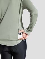 Baleaf Women's UPF50+ Crew Neck Cycling Long Sleeve Shirts Chinchilla with Back Pocket