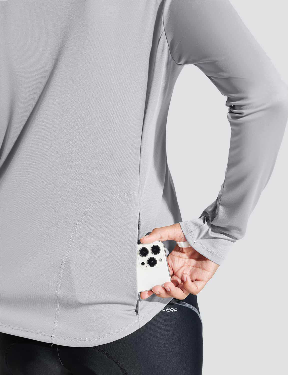 Baleaf Women's UPF50+ Crew Neck Cycling Long Sleeve Shirts High-Rise with Back Pocket