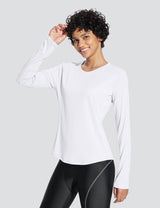 Baleaf Women's UPF50+ Crew Neck Cycling Long Sleeve Shirts Lucent White Side