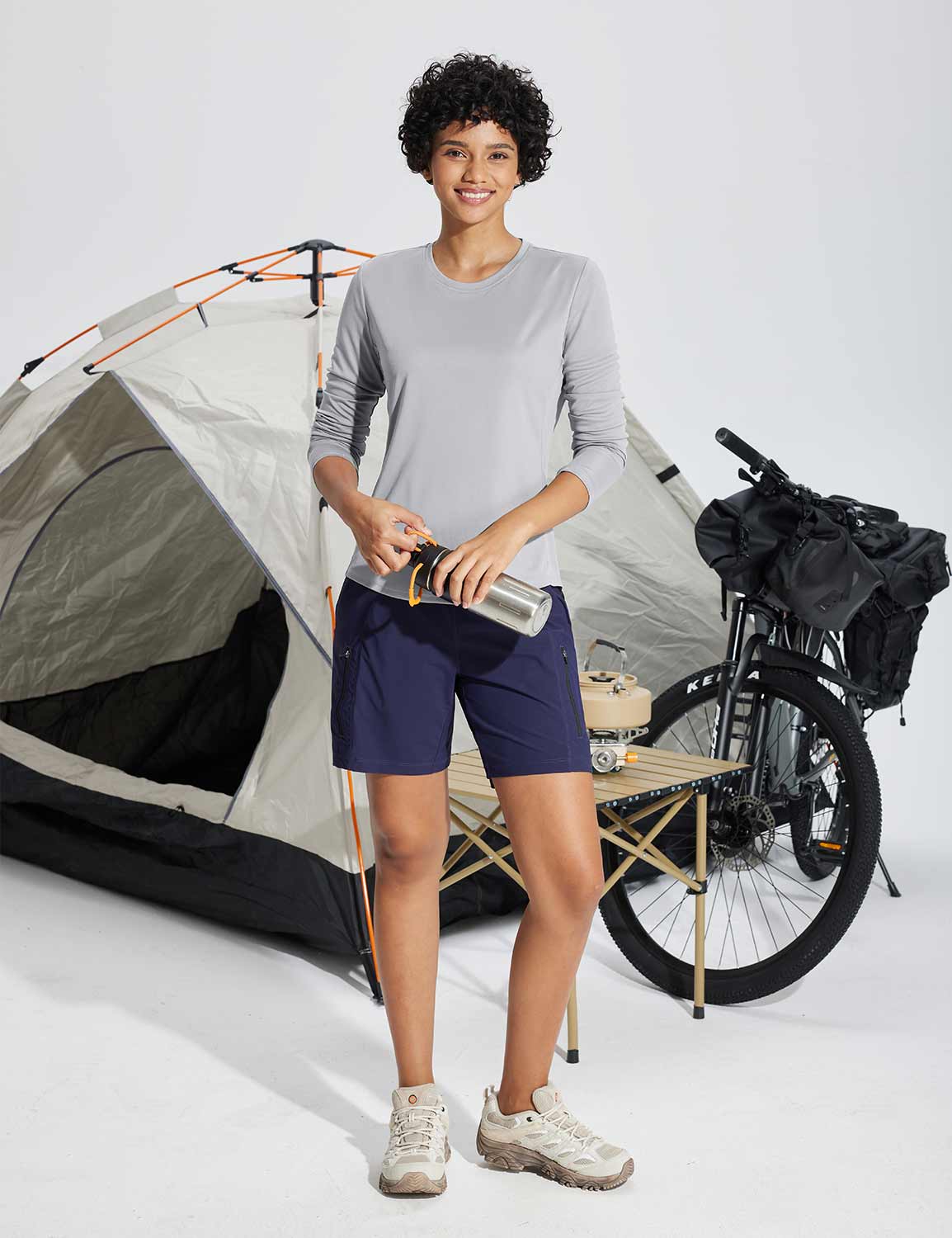 Baleaf Women's UPF50+ Crew Neck Cycling Long Sleeve Shirts High-Rise Full