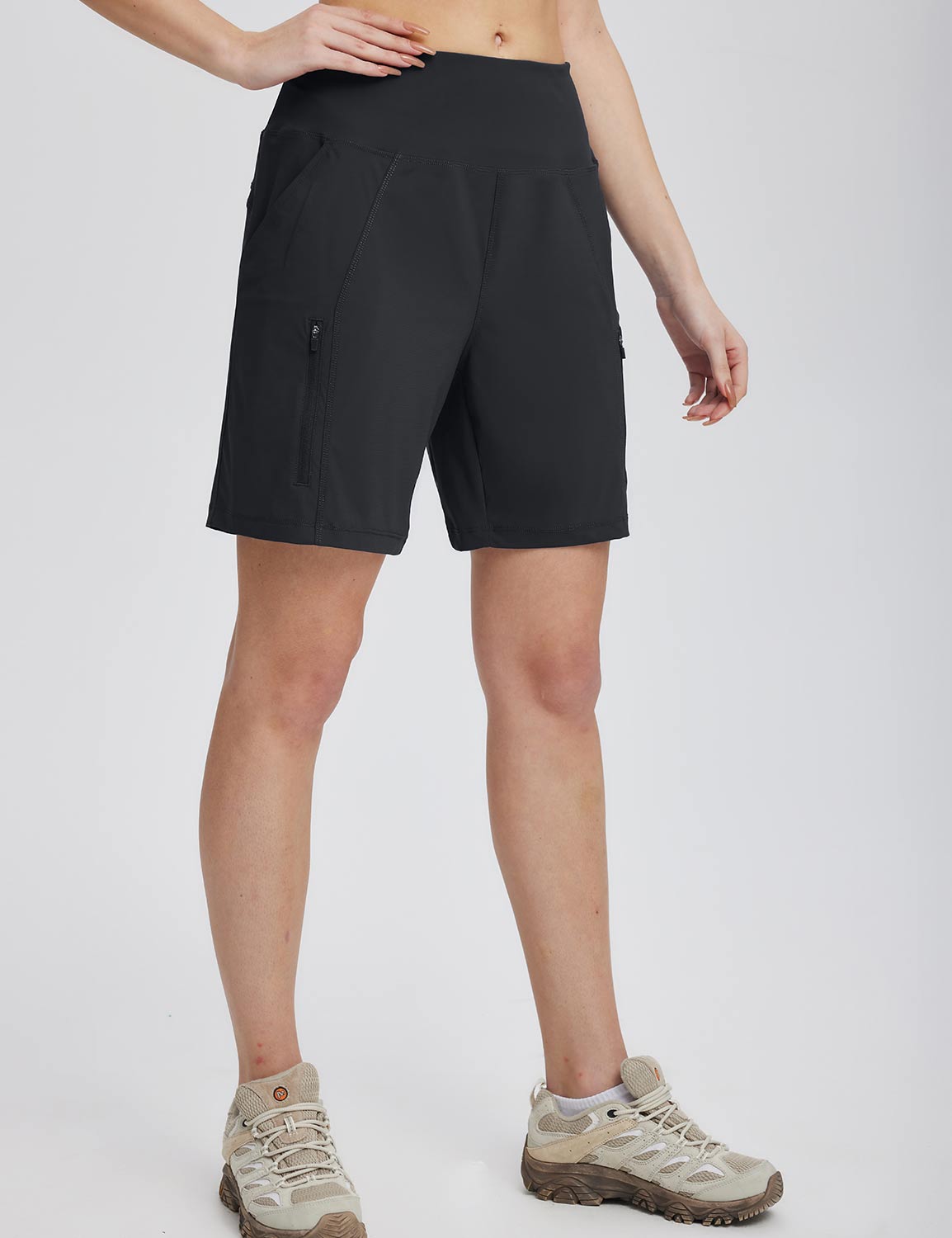 Baleaf Women's UPF 50+ Wide Waisted Mountain Shorts Anthracite Side