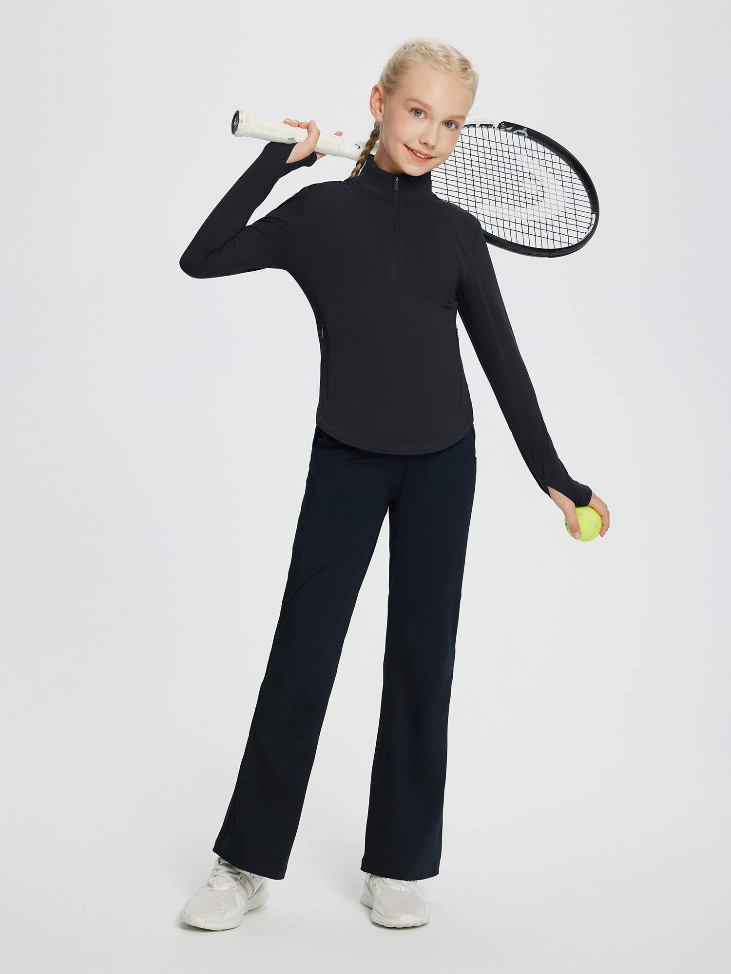 baleaf Girls Long Sleeve Shirts Fleece Jacket Fall Half Zip Pullover Kids Sweatshirts Athletic Thermal Coat