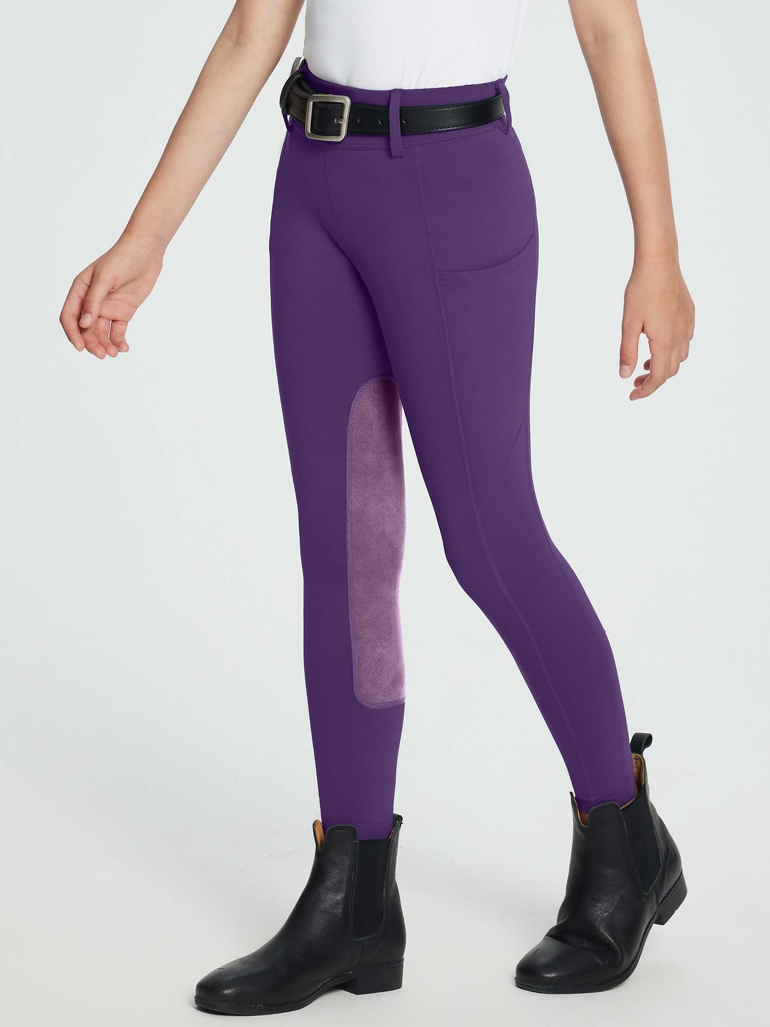 baleaf Girls Riding Pants Kids Equestrian Breeches Knee-Patch Zip Pocket Horseback Tights