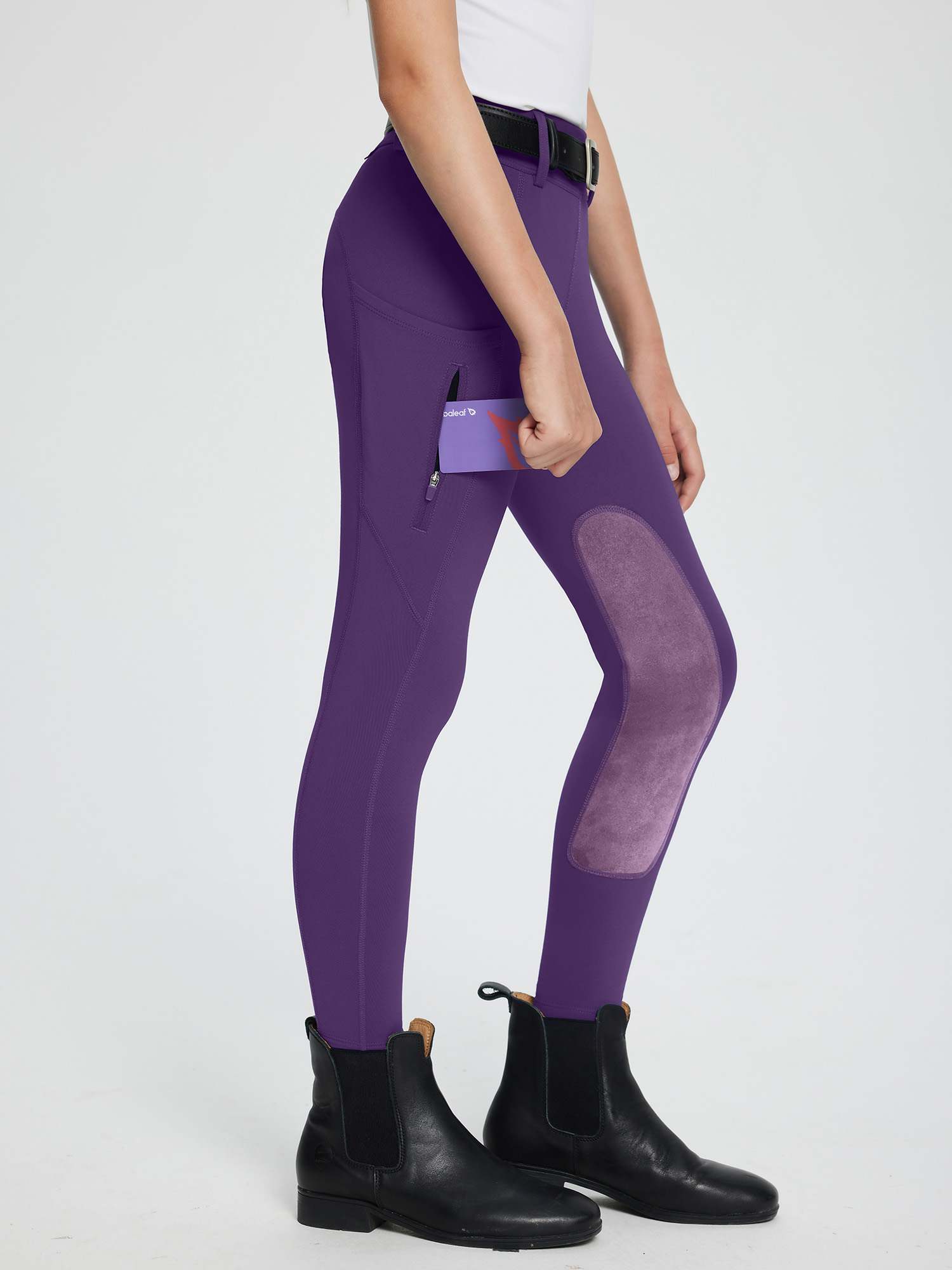 baleaf Girls Riding Pants Kids Equestrian Breeches Knee-Patch Zip Pocket Horseback Tights