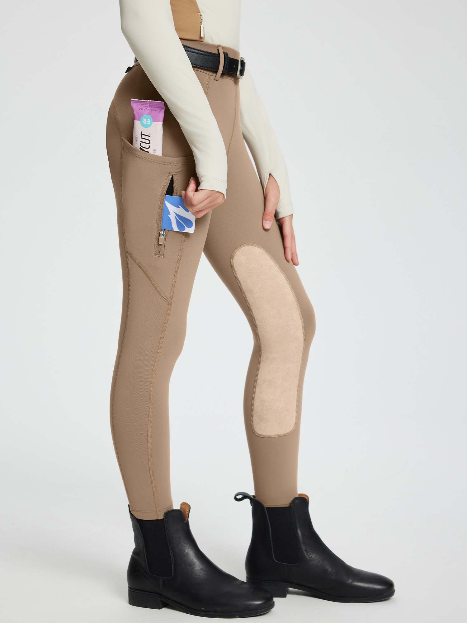 baleaf Girls Riding Pants Kids Equestrian Breeches Knee-Patch Zip Pocket Horseback Tights