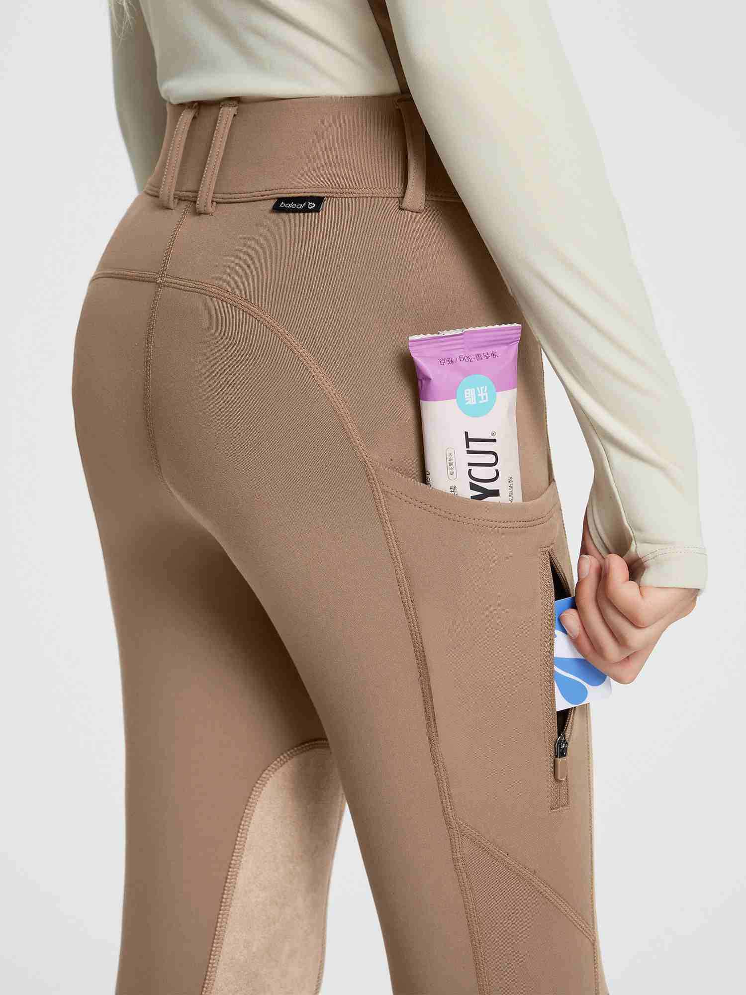 baleaf Girls Riding Pants Kids Equestrian Breeches Knee-Patch Zip Pocket Horseback Tights