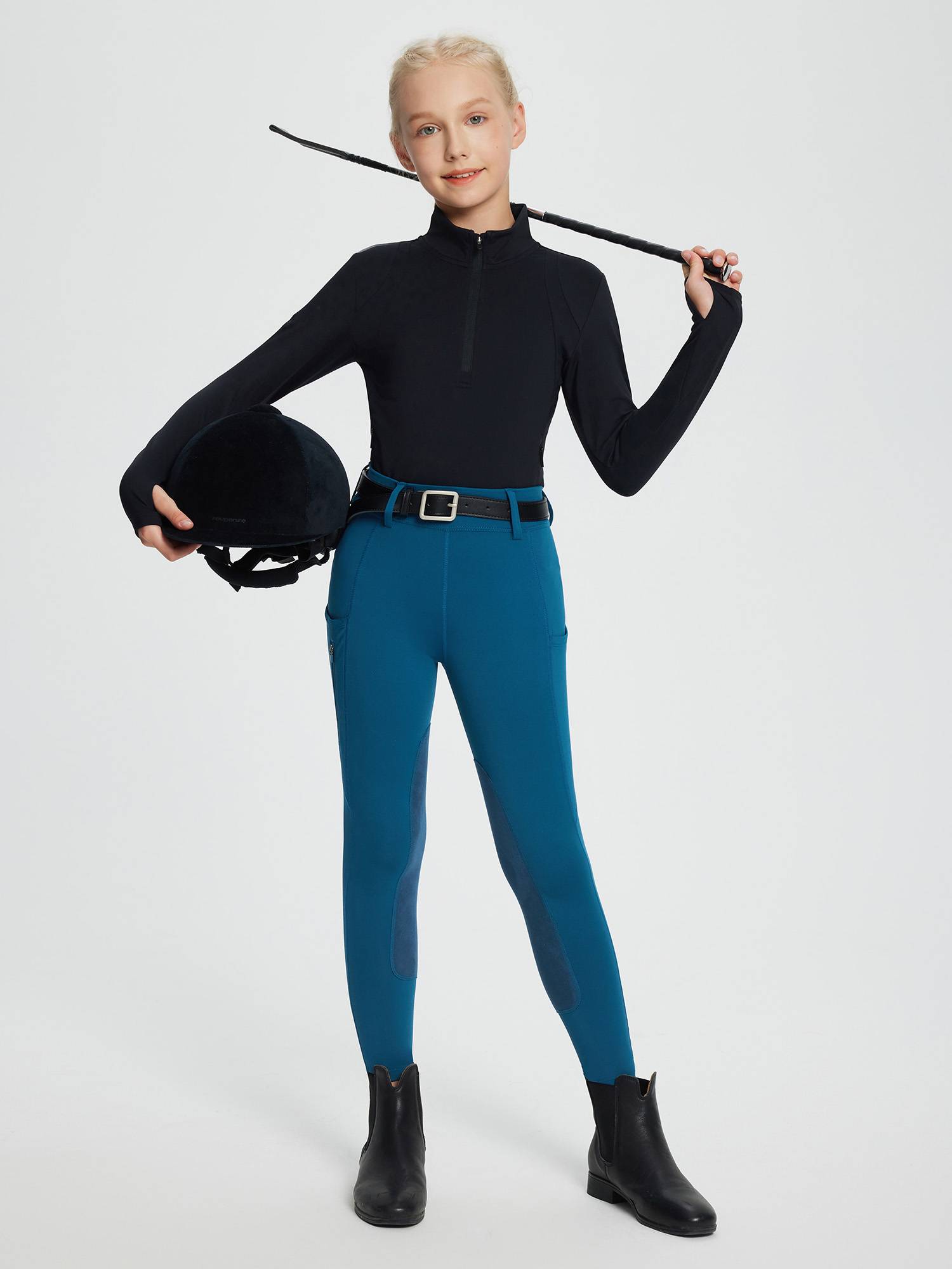 baleaf Girls Riding Pants Kids Equestrian Breeches Knee-Patch Zip Pocket Horseback Tights
