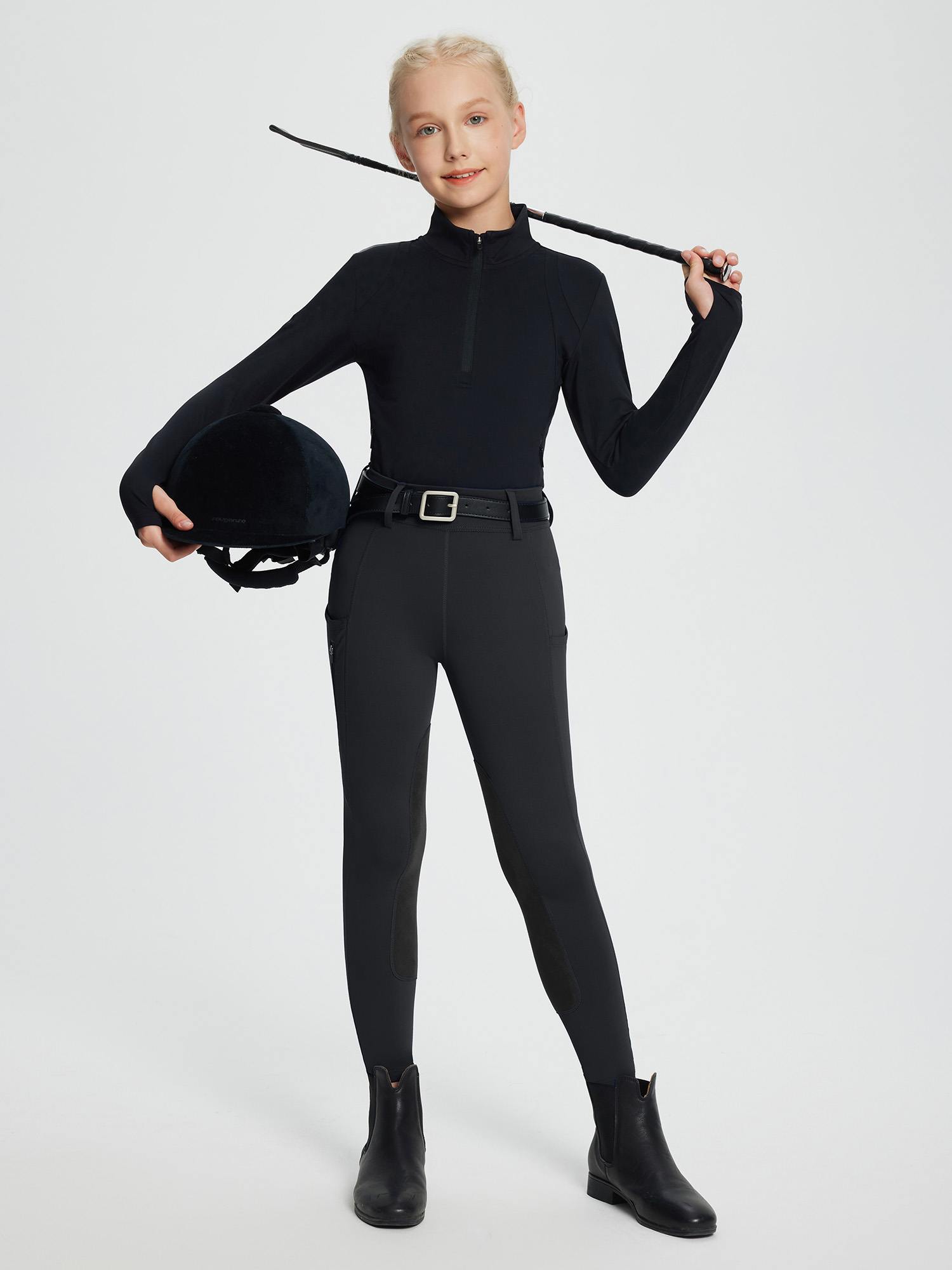 baleaf Girls Riding Pants Kids Equestrian Breeches Knee-Patch Zip Pocket Horseback Tights