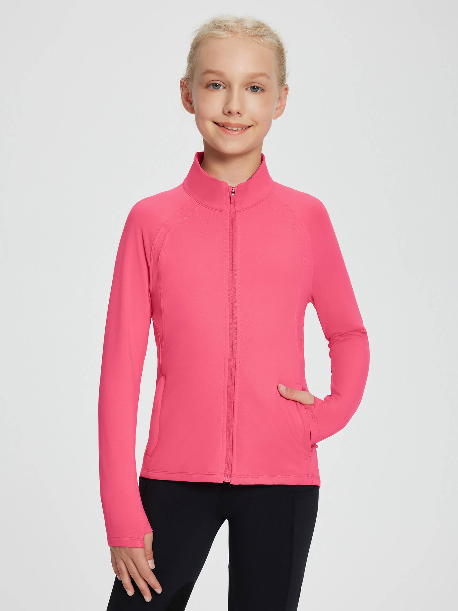 baleaf Fleece Girls Jacket Zip Up Fall Jackets Kids Equestrian Riding Shirts Thermal Athletic Sweatshirts Warm